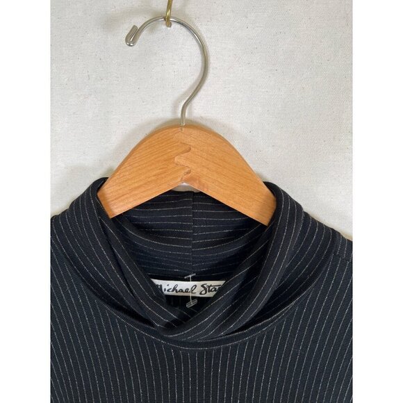 Michael Stars Women Size M Black Top Silver Stripe High Neck Turtleneck Stretchy - Picture 7 of 14